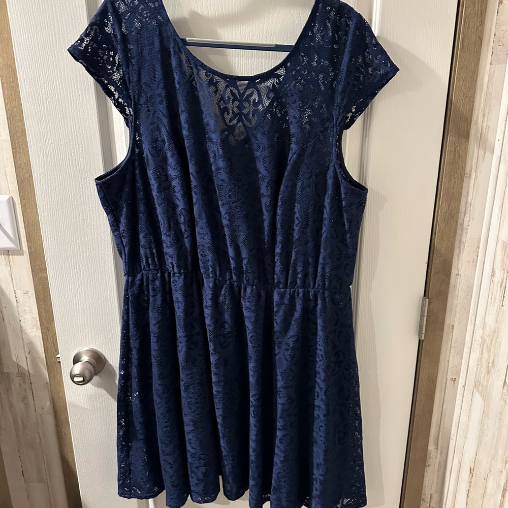 Lace Fit & Flare Mini Dress in Navy